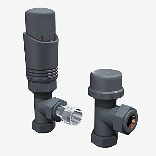 ELEGANT Anthracite Angled Thermostatic Radiator Valve Set TRV Radiator Valves with Lockshield for Towel Rails Central Heating Radiators