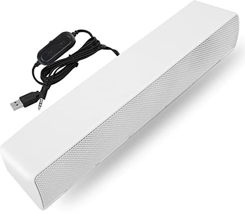 Soundbar per PC, altoparlante stereo cablato USB portatile da 3,5 mm Lettore musicale in ingresso Bass Surround Sound Box senza perdita per laptop desktop, TV, MP3, MP4 e altro(White)