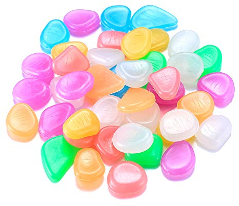 pzihao 100PCS Colorful Glowing Pebbles, Resin Luminous Stones Glow in the Dark, Garden Decorative Pebbles for Garden Walkway Decoration Aquarium Fish Tanks Plant Pots (Mixed Colors)
