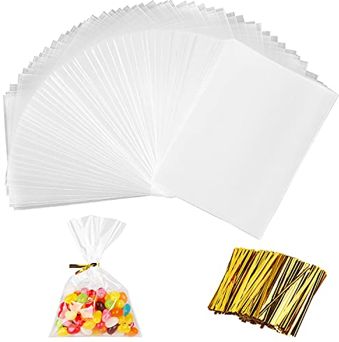 Powmag Süßigkeiten Tüten, 200 Stück Cellophantüten Klein, Durchsichtige Zellophantüten Tütchen, Weihnachten Party Tüten für Plätzchentüten, Tütchen zum Befüllen