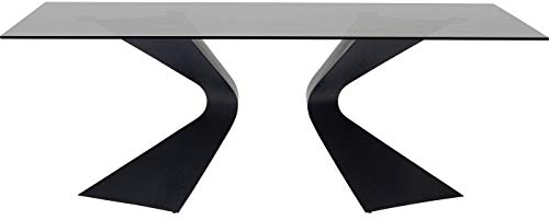 Kare Design Tisch Gloria, Schwarz, Rechteckiger Esstisch für 6-8 Personen, Esszimmertisch, Besprechungstisch, Tischplatte aus Sicherheitsglas, Stahl, 200x100 cm (LxB)