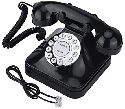 Jectse Telefon, Schwarzes Vintage-Haustelefon, Retro-Festnetztelefon mit Multifunktionsfunktion, Rutschfestem Sockel, Nachwahl und Reservefunktion