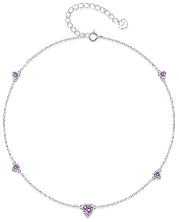 Bracelets de Cheville en Argent Sterling avec Pierre de Naissance de Juin Bijoux en Forme de Coeur Violet Pour Femme Ou Fille