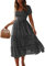 Colisha Womens Short Puff Sleeve Square Neck Floral Midi Dresses Flared Flowy Chiffon Maxi Dress Summer Beach Holiday Sundress M Black