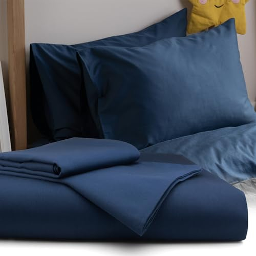 bo&button® Kinderbettwäsche, Mako Satin, 100% GOTS Bio Baumwolle, super hochwertig, kuschelig weich, Fairtrade, Bettwäsche Kinder für Junge & Mädchen Set 100x135 cm + 40x60 cm (2-TLG.) - Navy Blau