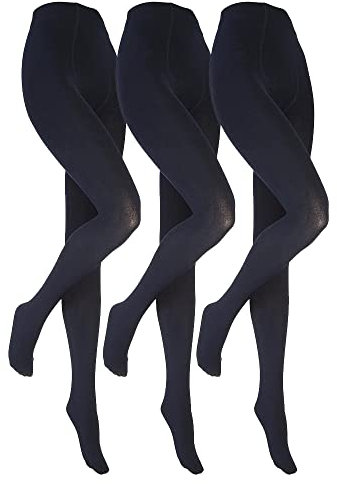 HEAT HOLDERS 3 Pair Multipack Girls Thermal Tights for Winter Kids Fleece Insulated Opaque Tights (7-8 Years, Navy)