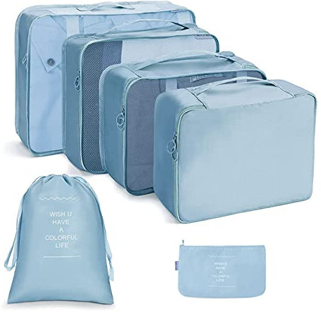 OSDUE Organizador de Maletas, 6 Piezas Bolsas Organizadoras Maleta, Impermeable Organizadores Maleta Viaje Equipaje Incluir 4 bolsas de almacenamiento, bolsa digital, bolsillo con cordón