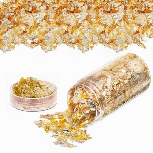 Luvadeyo 4 Stück 30ml Blattgold Flocken Multifunktionale Dekorative Folie Papier Goldfolie Papier Dekoration Küche Mousse Kuchen Backen Gebäck Handwerk Dekoration