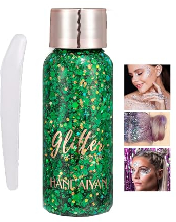 Body Glitter gel,Fasching Makeup Glitzer,Long-Lasting Glitter Sequins Chunky Powder Gel,Glitzer Flüssiger Lidschatten,für Weihnachten Festival Masquerade Makeup(Grün)