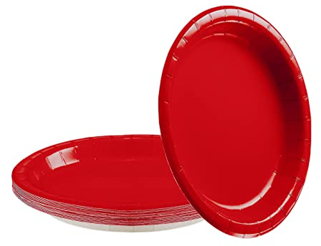 YAAVAAW 16Pcs Red Paper Plates Party Supplies,Kings Coronation Plates,9'' Round Dessert Dinner Luncheon Disposable Tableware Solid Color for Kings Decor