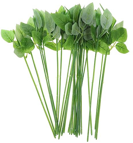 Warmhm 30st Blumendraht Stamm mit Blättern, Künstlichen Stängel mit Blättern Kunststoff Blumenstiel Draht Eisendraht Blütenstiel Papierblumen Basteln Gefälschter Rosenstiel mit Braut Strauß