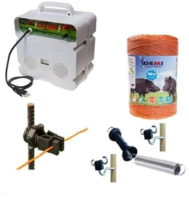 Recinto Elettrico completo 1 x Elettrificatore 220V + 1 x Filo 500 mt 6 Mm² + 100 pz isolatori per paletti in Ferro + 2 Kit cancello 8 metri - Recinzione Elettrica per Cinghiali Mucche Cavalli Cervi