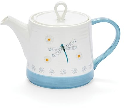 Cooksmart British Designed Ceramic Tea Pot | Large Teapot for Serving Hot Drinks | Tea Pots for All Family Sizes - English Meadows