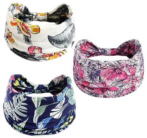 scicent Haarband 3 Pcs Boho Elastische Weiche Criss Cross Floral Haarbänder Damen, Nicht Leicht Abzurutschen, Stirnband Damen Geeignet für Alltag Yoga Sport Fitness, 13812
