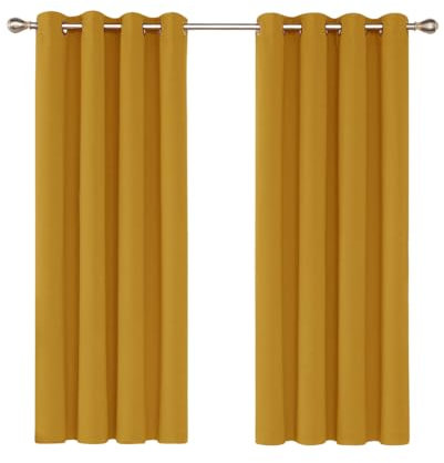Ev Dekor® EVCRTN01 Thermal Blackout Curtains for Bedroom, Offices, Hotels Windows 90(228cm) Wide X 54(137cm) Long, Ochre - 2 Panels with Tie Backs