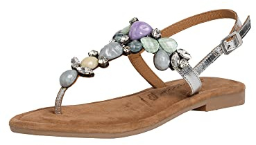 Tamaris Damen Sandalen Zehentrenner Leder Sommer; SKY COMBINED/blau; 37 EU