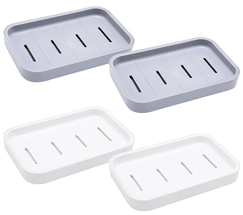 4 Soportes para Jabón Con Bandeja de Drenaje - Fácil de Limpiar, Mantiene Seco - Para Ducha, Baño, Cocina, Lavabo