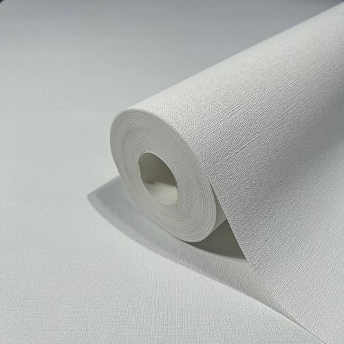 marburg Tapete Weiß Textiloptik Modern Uni GZSZ für Wohnzimmer oder Schlafzimmer Made in Germany 10,05 x 0,53m
