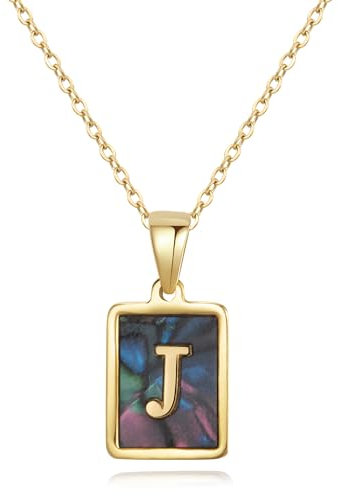 CyxenNova Kette Herren Halskette Herren Gold, Buchstaben Kette A-Z, Königskette Plattenkette Edelstahl Männer, Schmuck für Damen Geschenke (J, Perlmutt)