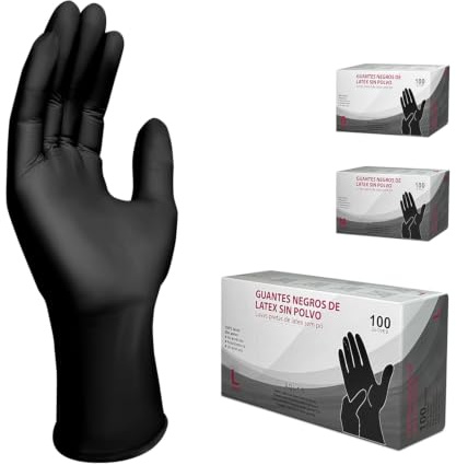 Guantes Desechables de Látex Sin Polvo 100 Unidades | Negro | Talla L | Guantes Desechables Negros Sin Polvo