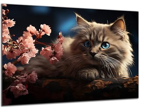 Munera Design - Bild 40x60 - Katzen-Bilder Kätzchen Blumen - Wand-Bilder Wohnzimmer
