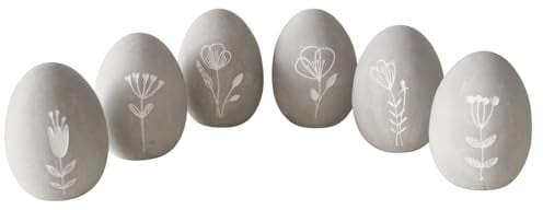 BOLTZE 6X Dekofigur Florina Beton grau Höhe 8 cm, Frühling, Ei, Floral