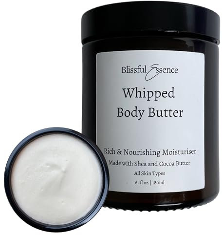Whipped Body Butter | All Natural Intense Moisturiser | Vitamin E, Shea & Cocoa Butter for All Skin Types, Glass Jar (180ml, Unscented)