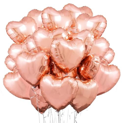 Herz Folienballons - 30 Stück, Herzballons für Hochzeit, Geburtstag, Valentinstag, Muttertag & Verlobung (Roségold)