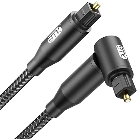 EMK Cavo Audio Ottico digitale angolo retto Cavo Toslink (Giunto placcato oro, 90 gradi fibra ottica, ottica a TOSLINK, 360 gradi girevole) cavi ottico per DVD, altoparlante, soundbar, TV (0,3 m)