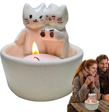 Katzen Kerzenhalter, Niedliche Cat Candle Holder, Teelichthalter Mit Wärmenden Katzen Pfoten, Cartoon Katzen Teelichthalter Für Katzenliebhaber Und Büro Dekoration