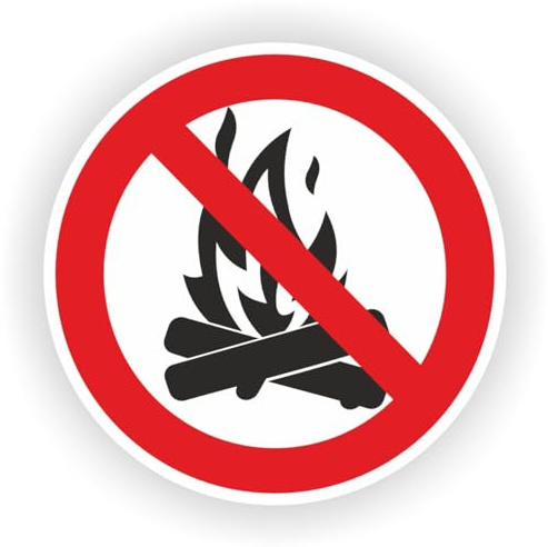 Feu de camp, feu ouvert, autocollant interdit 20 cm.