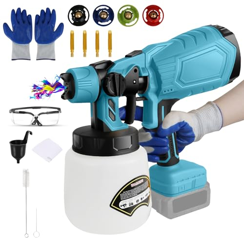 Pulvérisateur de Peinture sans Fil pour Makita 18V Batterie, Pulvérisateur HVLP avec 4 Buses, Pistolet électrique pour armoires, Voitures, Murs, Meubles, Peinture de Maison (sans Batterie)