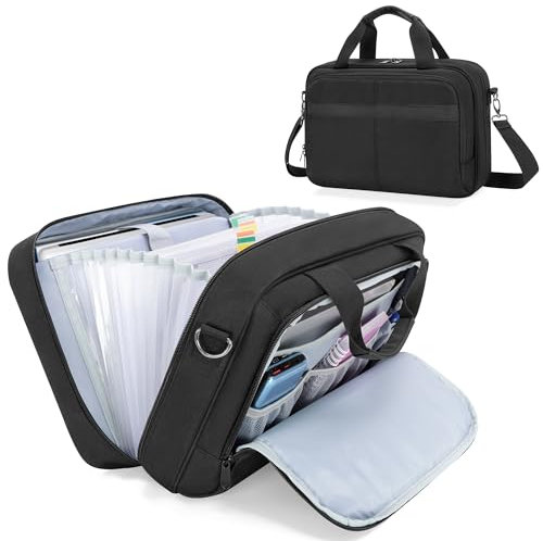 Prokva Fächermappe, Akkordeon Aktenmappe mit 20 Fächer für A4 Dokumenten ca. 500 Blatt Kapizität, Fächertasche mit Reißverschluss und Riemen, Geeignet für Büro & Reise, Schwarz (Patentdesign)