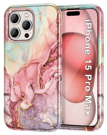 Petocase for iPhone 15 Pro Max Case 6.7 inch (2023), Marble Pattern 3 in 1 Heavy Duty Full Body Shockproof Hard PC+Soft Silicone Drop Protective Women Girls Cover for iPhone 15 Pro Max, Rose Gold