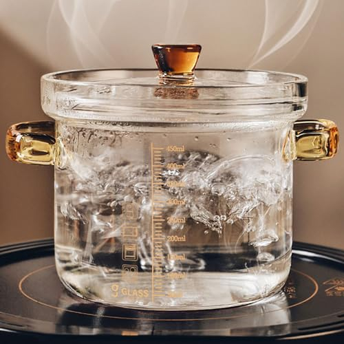 Serenitison Casserole Vision,Casserole en Verre,Saladier de Fruits Transparent,Pot à Oeufs cuit à la Vapeur,pour Faire des œufs Cuits à la Vapeur,des Nouilles,de la Soupe,du Porridge,du Lait