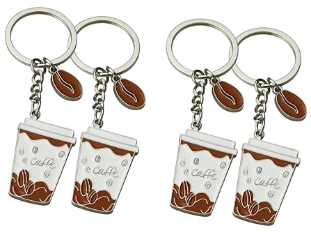 DEARMAMY 2sets Cup Keyring Metal Pendant Coffee Keyring for Car Keys Hanging Keychain 2pcs*2