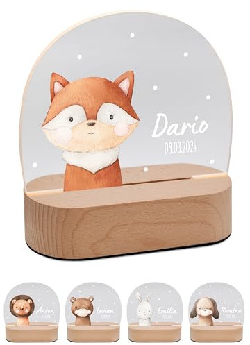 Bärenfreunde® - Personalisiertes Nachtlicht für Babys - Individuelle Nachttischlampe für Kinder - Personalisierte Geschenke Kinder - Babygeschenk - Geschenk zur Geburt (Fuchs)