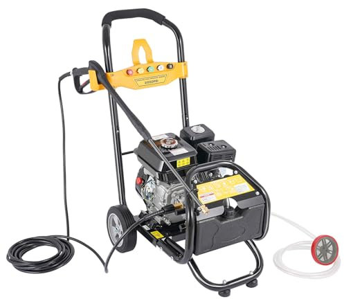 HuKaiL Nettoyeur haute pression à essence 7,5 CV 180 bar, 3400 tr/min, moteur avec 5 buses au choix, nettoyeur haute pression avec tuyau de pulvérisation de 8 m pour routes, voitures, toits, 87 x 92