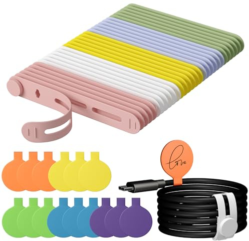 30 Stück Silikon Kabelbinder Wiederverwendbar Mit 15 Stk Beschriftungsfeld | Kabelbinder mit Kabeletiketten für Kabelmanagement Kabelsortierer Kable Organizer Handy Kabel Aufbewahrung (8cm,Bunt)