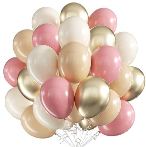Luftballons Rosa Beige,60 Stück 12 Zoll Dusty Rosa Beige Ballons, Champagner Gold Nude Geburtstag Luftballons für Geburtstag Hochzeit Verlobung Neujahr Partydeko