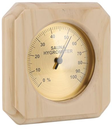 Riuulity Holz-Sauna-Hygrothermograph Zur Wandmontage, Hochpräzises Echtzeit-Sauna-Hygrometer mit Eleganter Kiefernholz-, PC- und Kupferkonstruktion