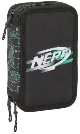 safta NERF Game, Schulmäppchen mit 37 Utensilien, Federmäppchen für Kinder, ideal für Kinder von 5 bis 14 Jahren, bequem und vielseitig, Qualität und Widerstandsfähigkeit, 12,5 x 5,5 x 19,5 cm,