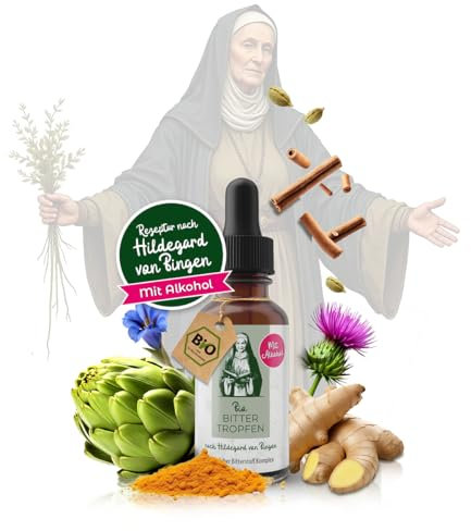 Aura vom Land Bio Premium Bittertropfen nach Hildegard von Bingen 50ml – Hochdosierte Bitterstoffe Komplex als Tropfen Vegan – 9 Natürliche Bitterkräuter – Bitter Elixier Made in Germany