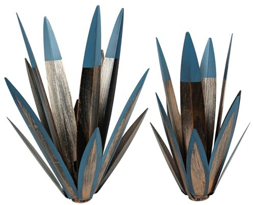 Jorzer Lot de 2 plantes d'agave en métal pour décoration extérieure 40,6 cm et 33 cm, lampes solaires de jardin, sculpture succulente étanche avec LED à changement de couleur automatique