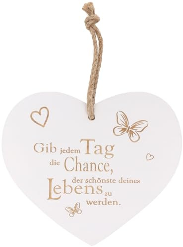 Spruchreif | Vintage-Herz Gib jedem Tag die Chance | Graviertes Holzschild | Deko & Geschenkidee | Herz zum Aufhängen | 18 x 16 cm