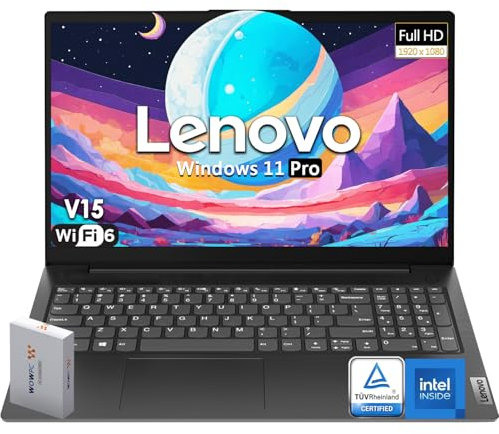 Lenovo Ordinateur portable V15, processeur Intel Celeron N4500, écran LED antireflet FHD 1920 x 1080, 16 Go de RAM, SSD PCIe 256 Go, port Ethernet RJ-45, WiFi 6 et Bluetooth 5.2, Windows 11 Pro, USB