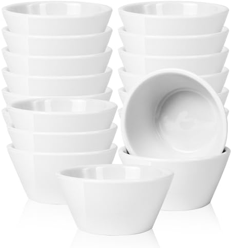 PQHIQ 18 Pcs 240ml Porcelain Bowls Small Dessert Bowls Porcelain Broth Cups Soup for Ice Cream Dipping Sauce Bouillon Soups Salads Cereal, Microwave and Dishwasher Safe
