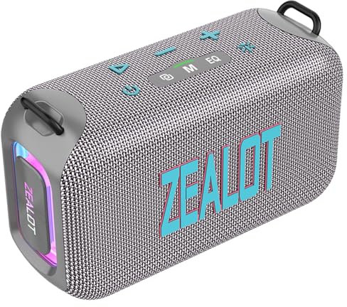 flexman S85 Portable Bluetooth Speaker, 50W Wireless Enhanced Bass Sound Box with RGB Colorful Light, Water Proof Adjustable EQ Loud Speaker for Outdoor Party Camping Cycling (Grey)