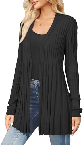 Arach&Cloz Strickjacke Damen Lang Wolle Blend Wasserfall Cardigan Langarm V-Ausschnitt Strickmantel mit Knopf