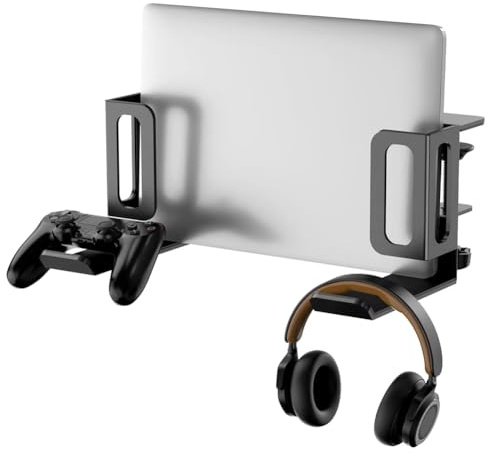 Uxsjakjsd Vertical Laptop Stand,No Drill Installation, Adjustable Desk Side Laptop Holder Clamp Organizer Black